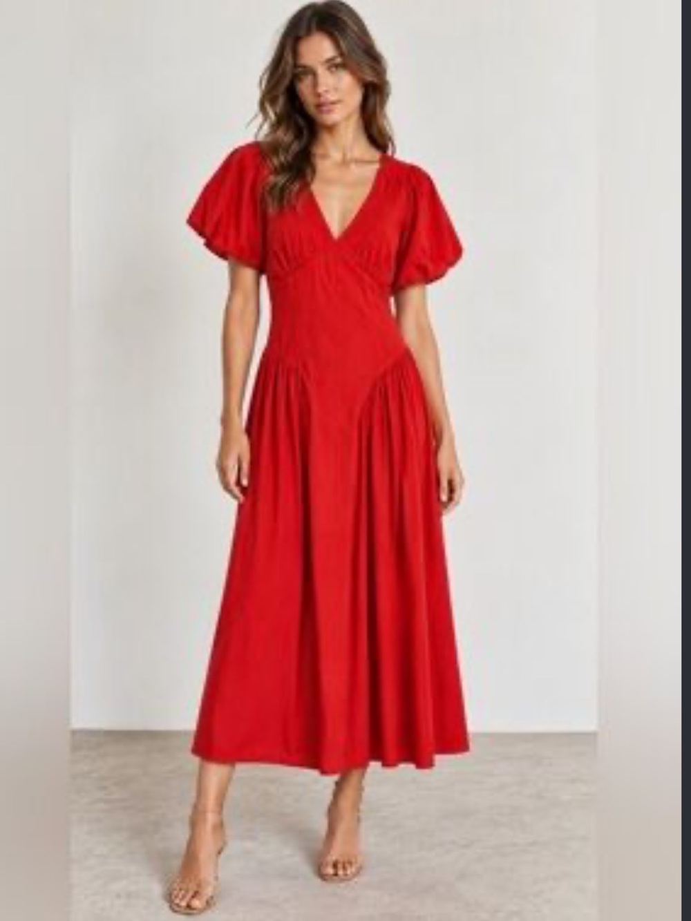 Antonio Melani Kiara Red Puff Sleeve A-Line Maxi Dress NWT